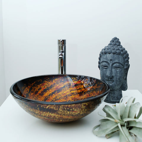 14011 Arsumo Circular Hand Crafted Glass Vessel Sink (Sink only)