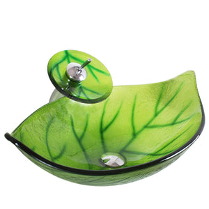 Arsumo Green Leaf Oval Glass Vessel Bathroom Sink BWY140186