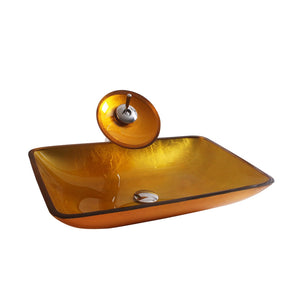Arsumo Rectangular Orange Gold Glass Vessel Bathroom Sink BW10-120
