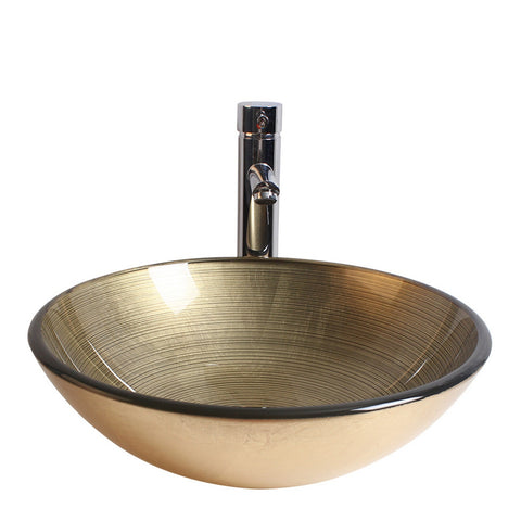 Arsumo Golden Circular Glass Vessel Bathroom Sink BWY09-010