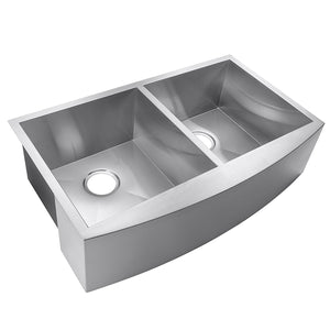 Arsumo KSAF33D Handcrafted Apron Front Farmhouse Double Bowl 60/40 Kitchen Sink, 33",16 Gauge, Stainless Steel