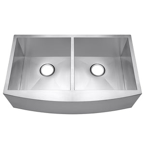 Arsumo KSAF33D Handcrafted Apron Front Farmhouse Double Bowl 60/40 Kitchen Sink, 33",16 Gauge, Stainless Steel