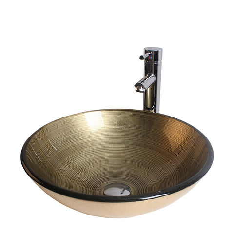 Arsumo Golden Circular Glass Vessel Bathroom Sink BWY09-010