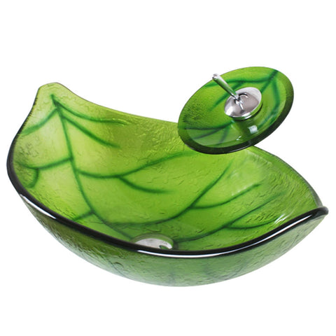 Arsumo Green Leaf Oval Glass Vessel Bathroom Sink BWY140186