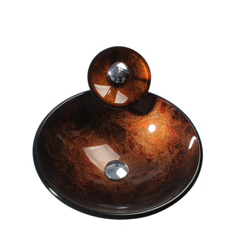 Arsumo Red Brown Circular Glass Vessel Bathroom Sink BWY09-021