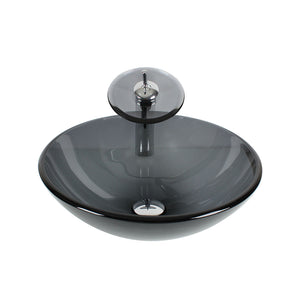 Arsumo Gray Navy Clear Circular Glass Vessel Bathroom Sink LX09-174