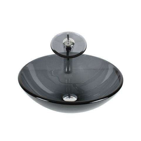 Arsumo Gray Navy Clear Circular Glass Vessel Bathroom Sink LX09-174
