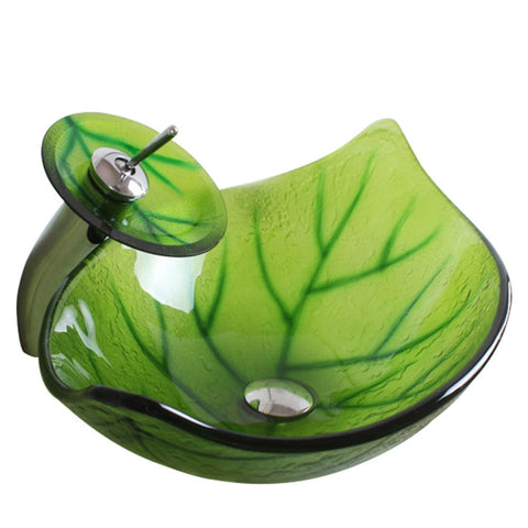Arsumo Green Leaf Oval Glass Vessel Bathroom Sink BWY140186