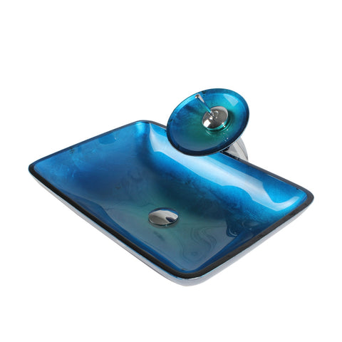 Arsumo Rectangular Blue Glass Vessel Bathroom Sink BW10-158