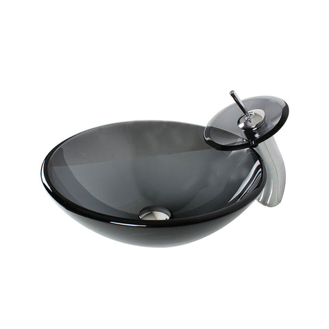 Arsumo Gray Navy Clear Circular Glass Vessel Bathroom Sink LX09-174