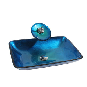 Arsumo Rectangular Blue Glass Vessel Bathroom Sink BW10-158