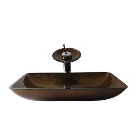Arsumo Rectangular Brown Glass Vessel Bathroom Sink BWY15-037-2