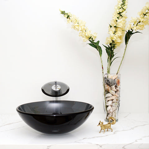 Arsumo Gray Navy Clear Circular Glass Vessel Bathroom Sink LX09-174