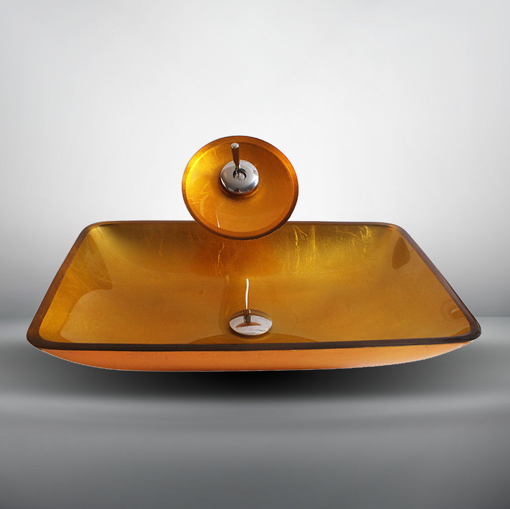 Arsumo Rectangular Orange Gold Glass Vessel Bathroom Sink BW10-120