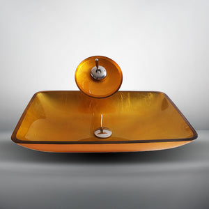 Arsumo Rectangular Orange Gold Glass Vessel Bathroom Sink BW10-120