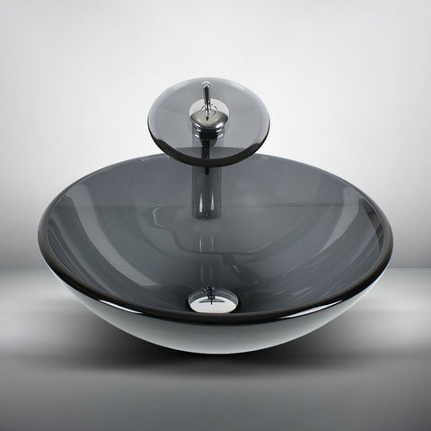 Arsumo Gray Navy Clear Circular Glass Vessel Bathroom Sink LX09-174
