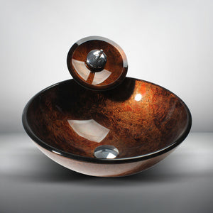 Arsumo Red Brown Circular Glass Vessel Bathroom Sink BWY09-021