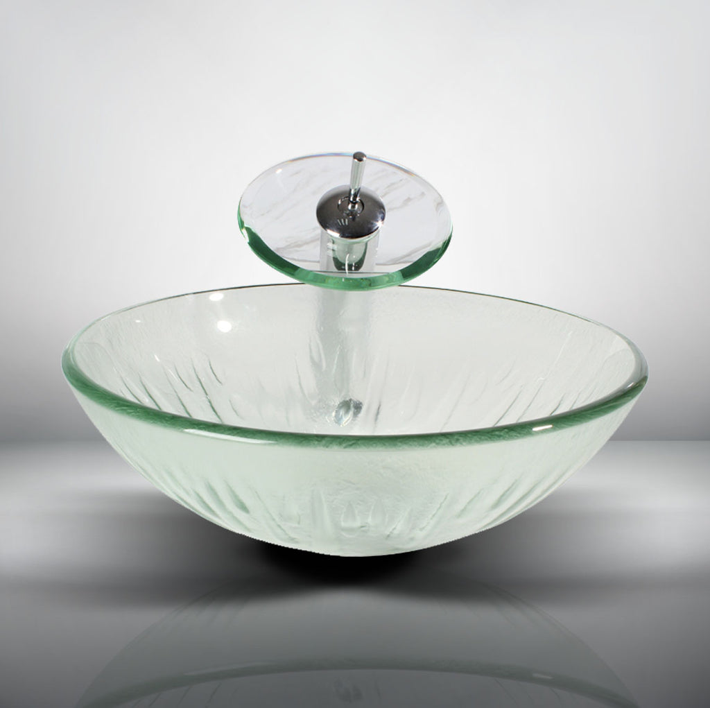 Arsumo Clear Patterned Circular Glass Vessel Bathroom Sink BWY009-076