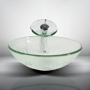 Arsumo Clear Patterned Circular Glass Vessel Bathroom Sink BWY009-076