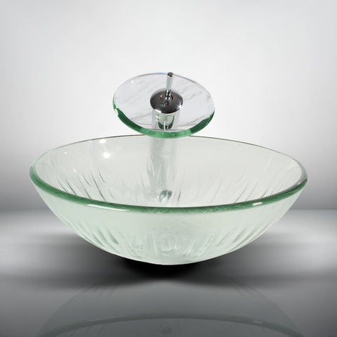 Arsumo Clear Patterned Circular Glass Vessel Bathroom Sink BWY009-076