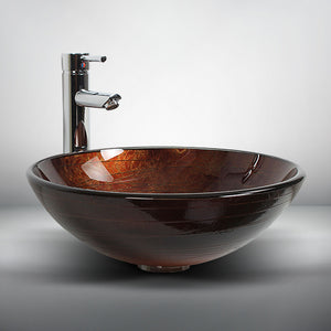 Arsumo Golden Brown Circular Glass Vessel Bathroom Sink BWY15-020