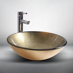 Arsumo Golden Circular Glass Vessel Bathroom Sink BWY09-010