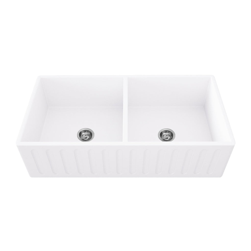 Arsumo KSAFMS33D Apron Front Farmhouse Matte Stone Double Bowl Kitchen Sink, 33'',Matte White
