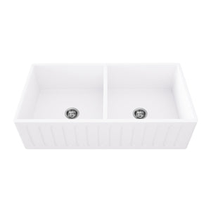 Arsumo KSAFMS33D Apron Front Farmhouse Matte Stone Double Bowl Kitchen Sink, 33'',Matte White