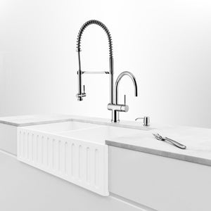 Arsumo KSAFMS33D Apron Front Farmhouse Matte Stone Double Bowl Kitchen Sink, 33'',Matte White