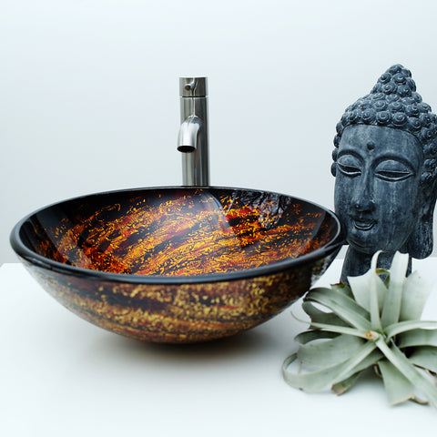 14011 Arsumo Circular Hand Crafted Glass Vessel Sink (Sink only)