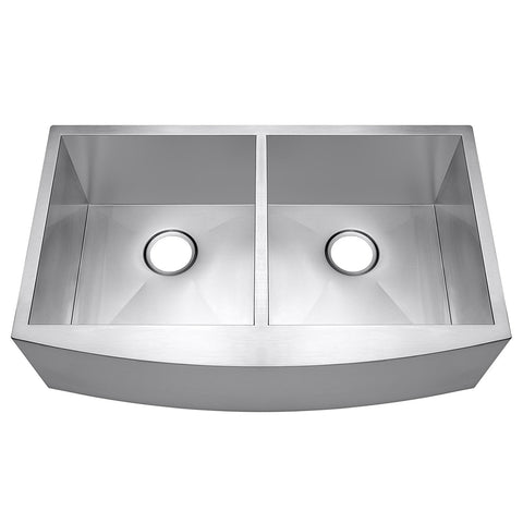 Arsumo KSAF33D Handcrafted Apron Front Farmhouse Double Bowl 60/40 Kitchen Sink, 33",16 Gauge, Stainless Steel