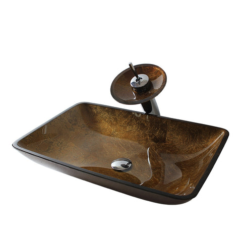 Arsumo Rectangular Brown Glass Vessel Bathroom Sink BWY15-037-2