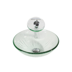 Arsumo Clear Patterned Circular Glass Vessel Bathroom Sink BWY009-076