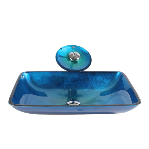 Arsumo Rectangular Blue Glass Vessel Bathroom Sink BW10-158