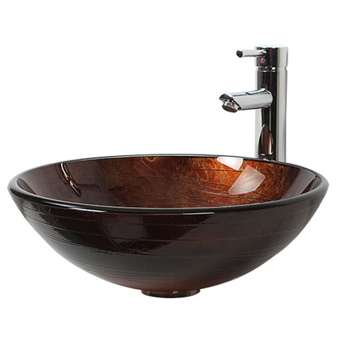 Arsumo Golden Brown Circular Glass Vessel Bathroom Sink BWY15-020