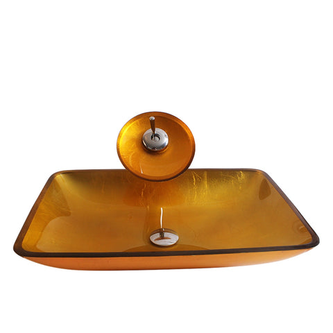 Arsumo Rectangular Orange Gold Glass Vessel Bathroom Sink BW10-120