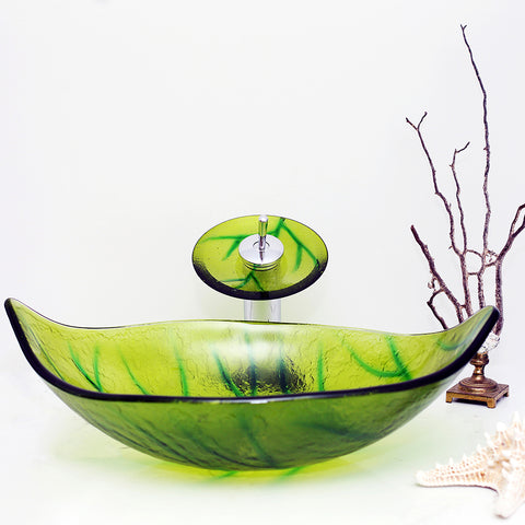 Arsumo Green Leaf Oval Glass Vessel Bathroom Sink BWY140186