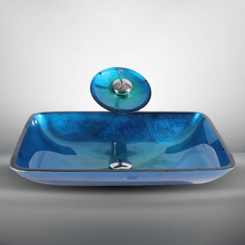 Arsumo Rectangular Blue Glass Vessel Bathroom Sink BW10-158