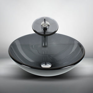 Arsumo Gray Navy Clear Circular Glass Vessel Bathroom Sink LX09-174