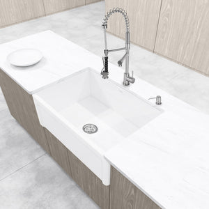 Arsumo KSAFMS01 Apron Front Farmhouse Single Bowl Kitchen Sink, 33'',Matte White